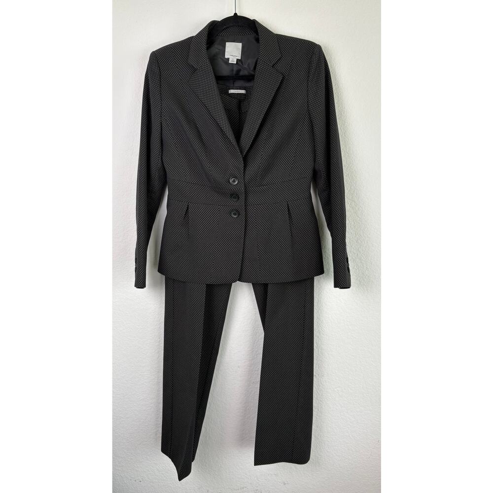 Halogen Black Polka Dot Business Pants Suit Sz 6P/8P Taylor Fit Interview Career